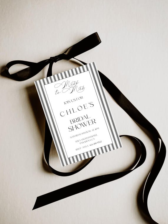 Elegant Pinstripe Bridal Shower Invitation,Miss to Mrs, Gray, Retro (Editable Printable) Digital #mtm