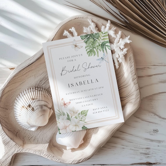 Tropical Bridal Shower Invitation: Coastal, Summer, Floral (Editable Printable) Digital #tbb