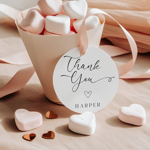 Thank you Tag Template: Round Favor Tag, Sticker, Simple, Modern, Minimalist (Editable Printable)
