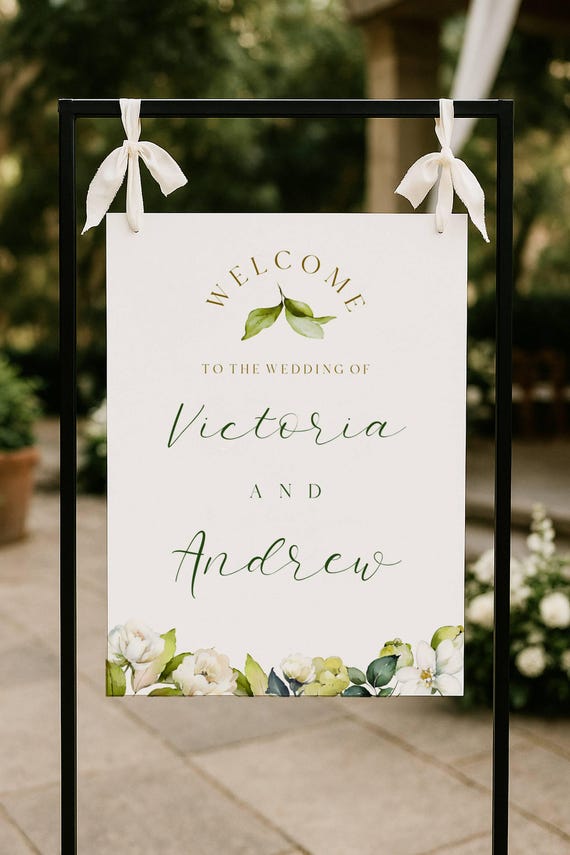 Floral Wedding Welcome Sign : Elegant Greenery  (Printable, Editable) Instant download #wfg