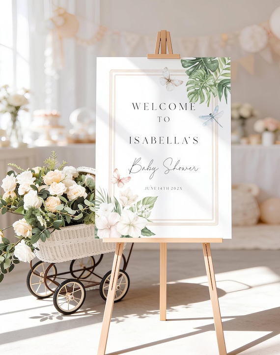 Tropical Baby Shower Welcome Sign: Coastal, Gender Neutral, Floral (Editable Printable) #tbb