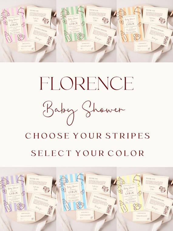 Modern Colorful Baby Shower Invitation Set: Striped Printable Template (Editable, Digital Download) #FLORENCE