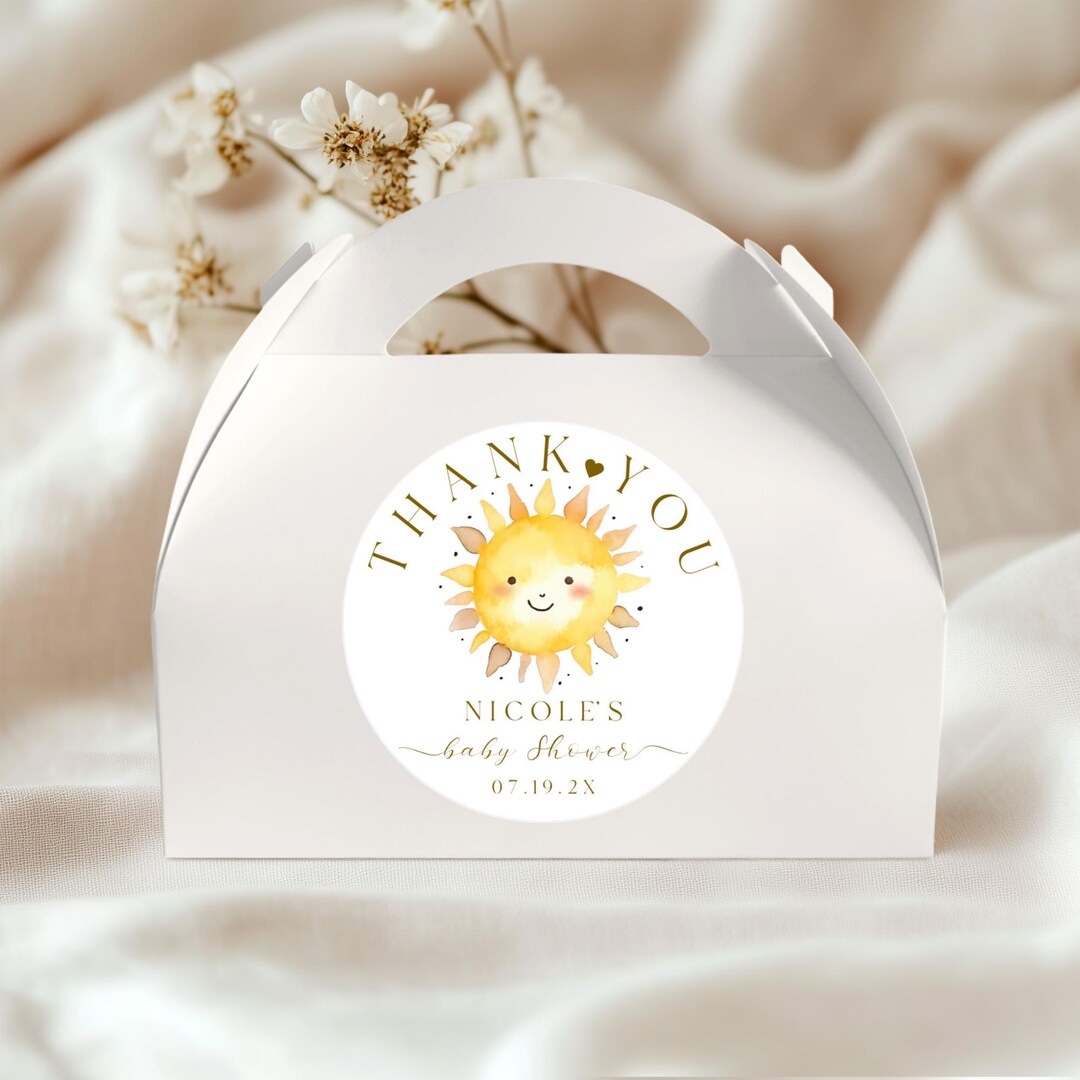Sunshine Baby Shower Thank You Stickers: DIY Editable Favor Tags ...