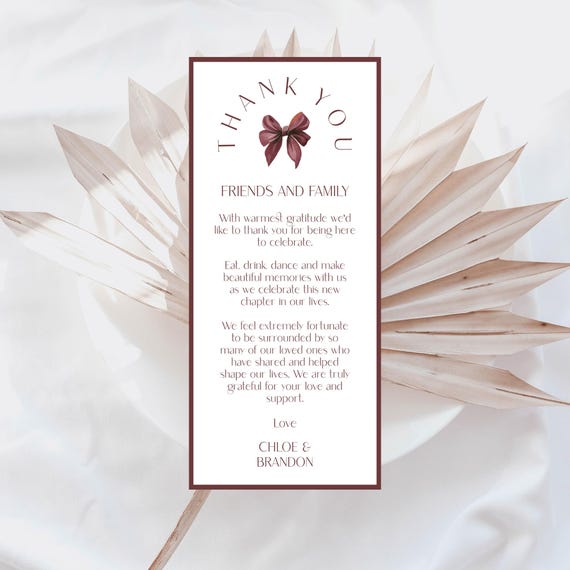 Burgundy Wedding Thank You Card: Modern Minimalist Place Card (Digital Download)