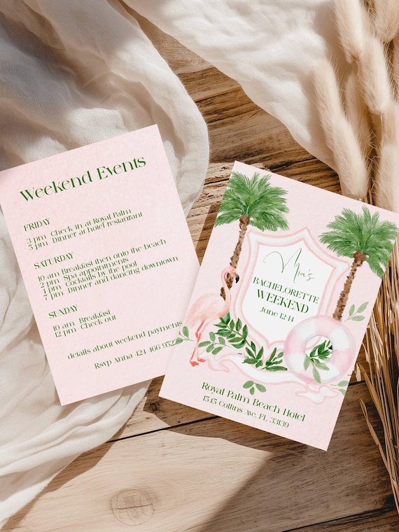 Tropical Bachelorette Weekend Invitation, Coastal, Palm Beach (Editable Printable) Instant Download