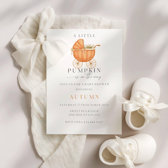 Fall Pumpkin baby Shower Invitation, Modern, Minimalist, Autumnal (Editable Printable) Digital Download