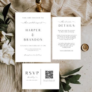 Minimalist Wedding Invitation Suite Template, Modern Wedding Invitation Set, Stylish Black & White Printable Wedding Invite, Editable