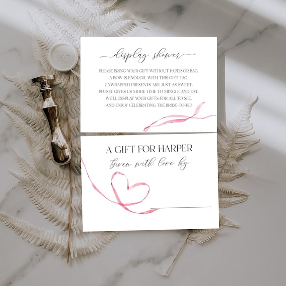 Pink Ribbon Display Shower Card: Bridal Shower Invitation Insert (Editable, Printable) #rib
