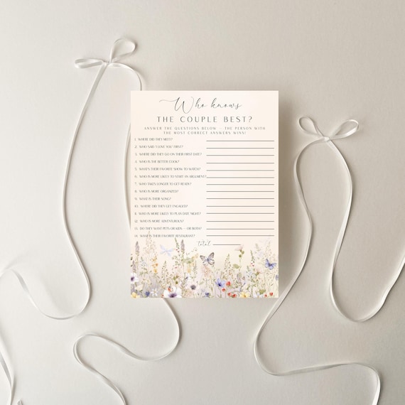 Bridal Shower Game, Who Knows Couple Most, Floral Design (Editable Printable) #dwf