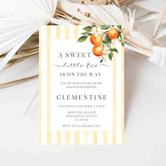 Citrus Baby Shower Invitation Template: Orange Blossom (Editable Digital Download) Printable #ost