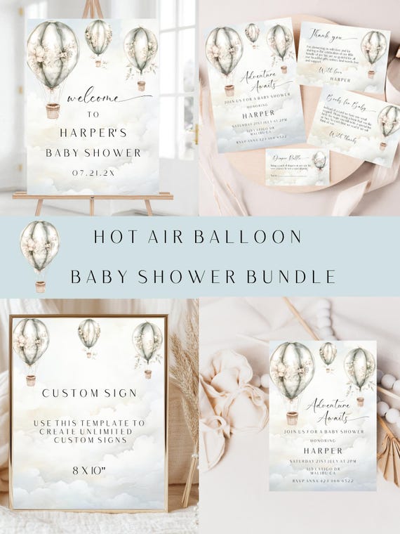 Hot Air Balloon Baby Shower Invitation Bundle: Floral Adventure Awaits (Digital Download) Printable #hab