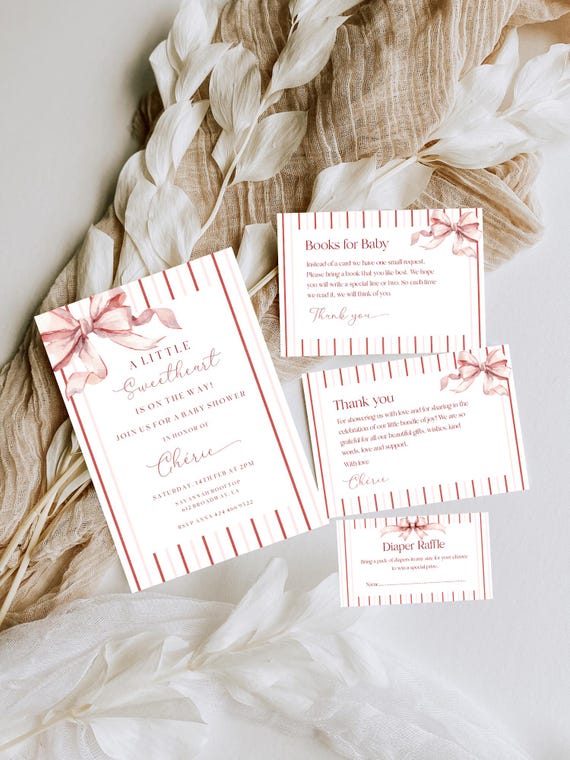 Valentines Baby shower Invitation Set, Little Sweetheart, Pink Bow (Editable Printable) Instant Download #vrp