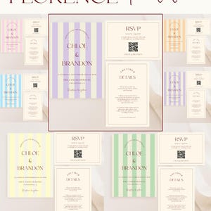 Invitación de boda moderna y colorida: Plantilla imprimible con diseño de rayas costeras (descarga digital) #FLORENCE