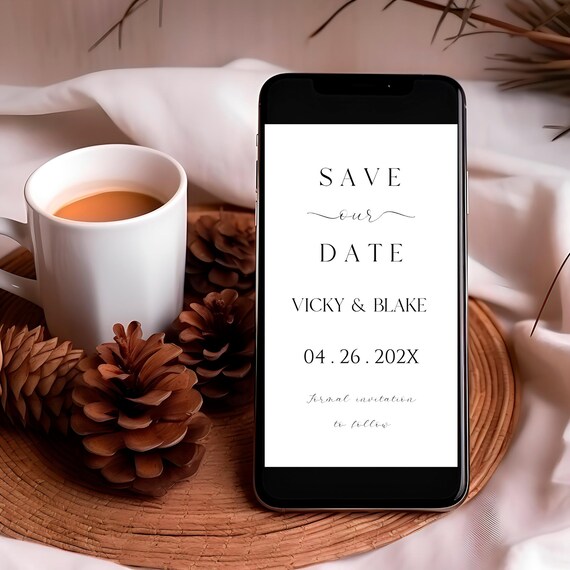 Minimalist Save The Date Evite: Modern Wedding Announcement (Digital, Editable)