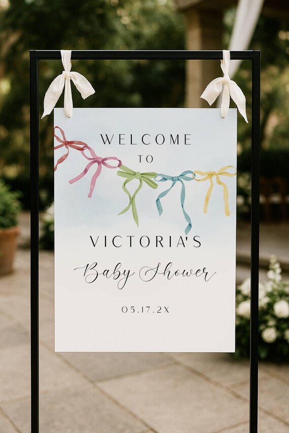 Colorful Bows Baby Shower Welcome Sign Template Gender Neutral (Digital Download) #cbb