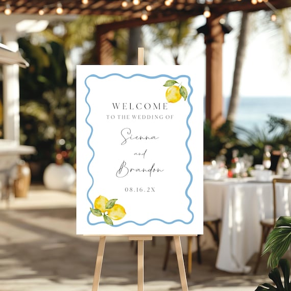 Modern Lemons Wedding Welcome Sign Template: Printable Sorrento Design (18x24" Digital Download) #wbl