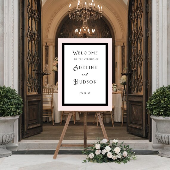 Modern Black & Blush Wedding Welcome Sign Template (Editable,Printable) #pnb