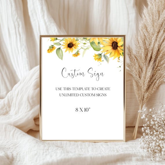 Sunflower Custom Sign Template: Printable Wedding Shower Decor (8x10, Digital Download) Printable #ssf