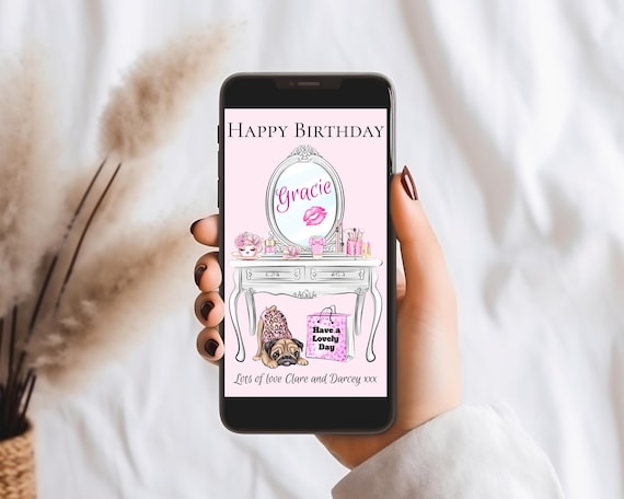 Girly Customizable Birthday E-Card: Editable Electronic Message (Instant Download)