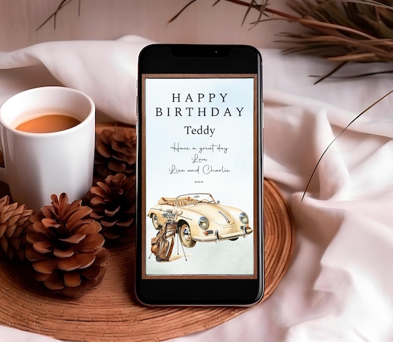 Vintage Car Birthday E-Card for Him (Instant Download)
