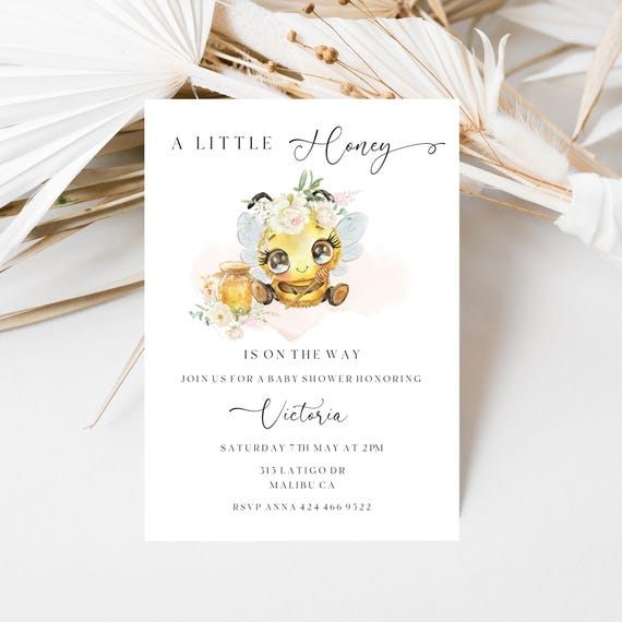 Honey Bee Baby Shower Invitation: Spring Wildflower Template (Printable, Editable) #cbs