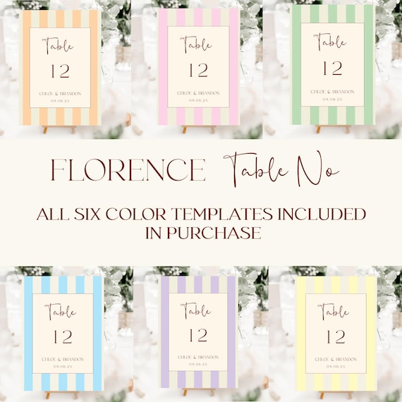 Modern Striped Wedding Table Number Template: Colorful Coastal Design (Digital Download) #FLORENCE