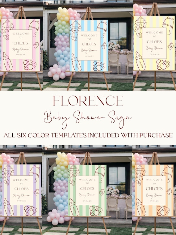 Modern Florence Baby Shower Welcome Sign: Colorful Stripes, Coastal (Editable Printable Template, 18x24") #FLORENCE