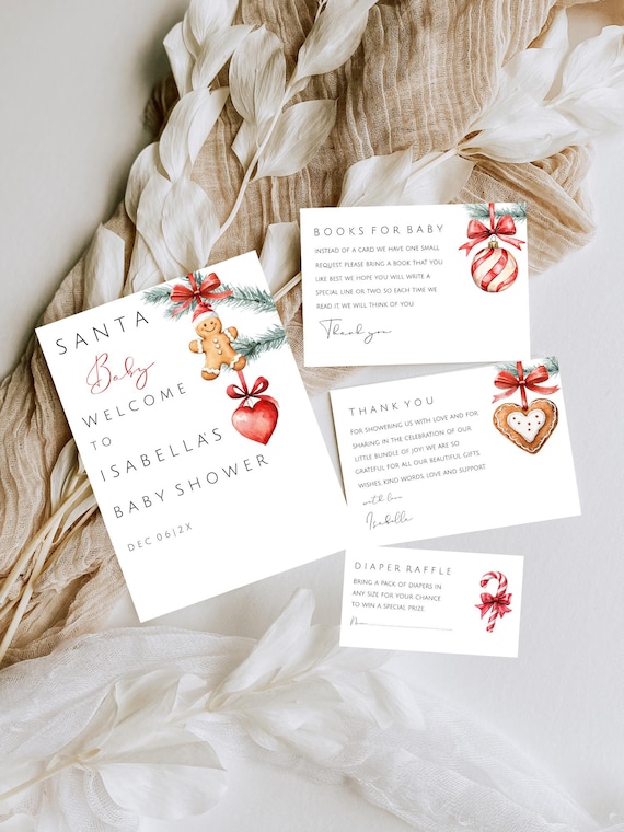 Santa Baby Shower Invitation Set, Christmas, Tree, Ornaments (Editable Printable) Instant Download #sbs