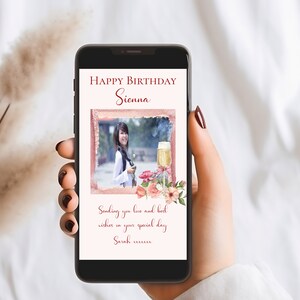 Carte électronique de joyeux anniversaire pour elle, message de joyeux anniversaire avec photo personnelle, message d'anniversaire électronique/carte de voeux, message texte, message texte