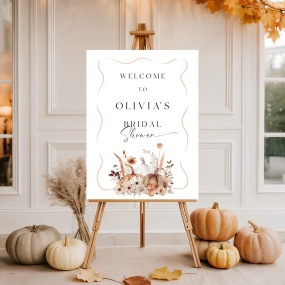 Fall Bridal Shower Welcome Sign Template: Terracotta Floral, Pumpkins, Editable (Digital Download) #tfw