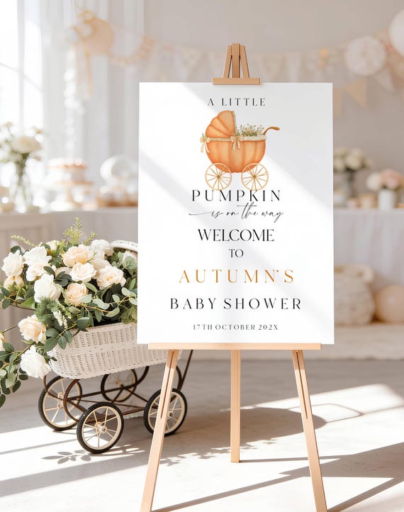 Fall Pumpkin Baby Shower Welcome Sign, Modern, Minimalist, Autumn (Editable Printable) Digital