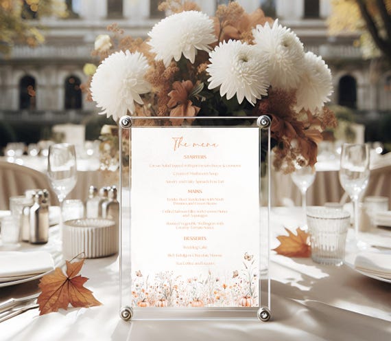 Fall Wildflower Table Menu: Shower/Weddings Autumnal Dinner Menu (Editable printable)  #fwp