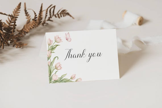 Spring Flowers Thank you Card, Easter, Wildflowers, Wedding/Shower (Editable Printable) Digital #pts