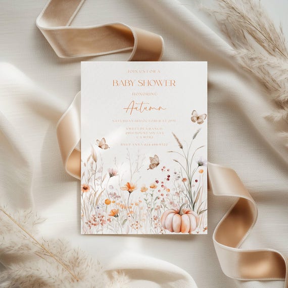 Fall Wildflower Baby Shower Invitation: Floral, Butterfly, Gender Neutral (Editable printable)  #fwp