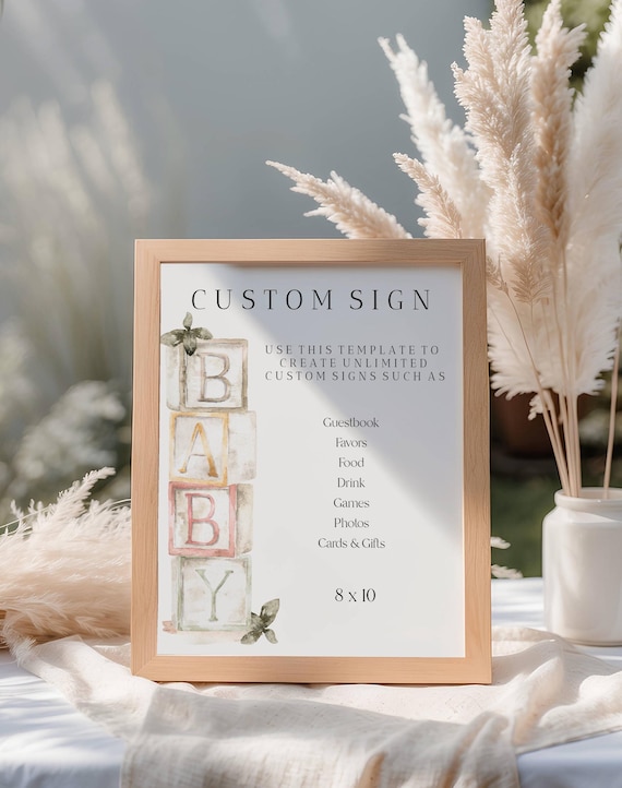 Baby Shower Customizable Sign, Gender Neutral, building Blocks, Beige (Editable Printable) Digital #dbb