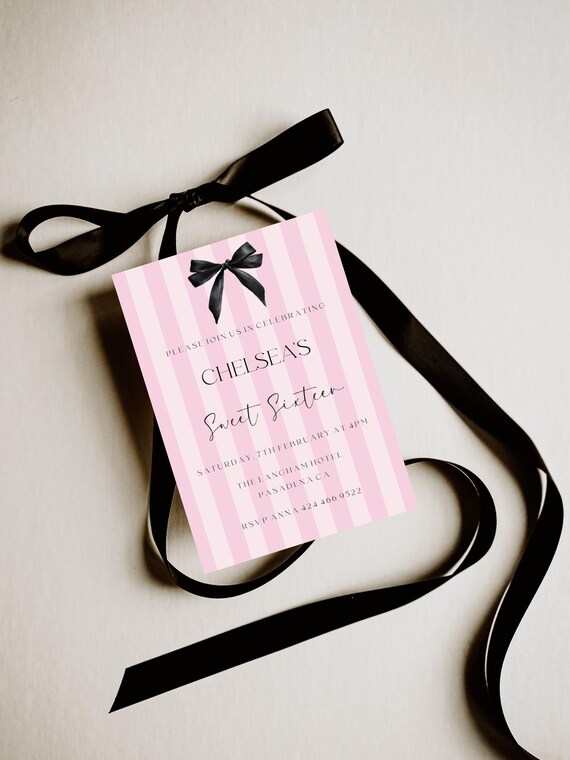 Pink Sweet Sixteen Birthday Invitation, Girls, Bow, Party Invite, (Editable Printable) Instant Download