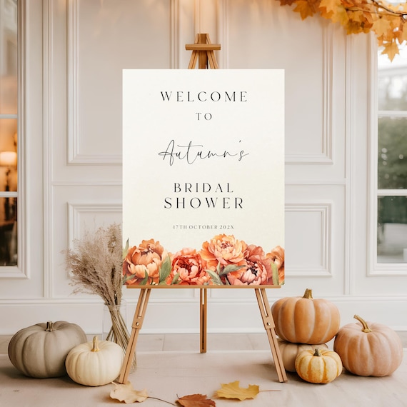 Fall Peonies Bridal Shower Welcome Sign : Elegant Terracotta Florals, (Editable Printable)  #tfp