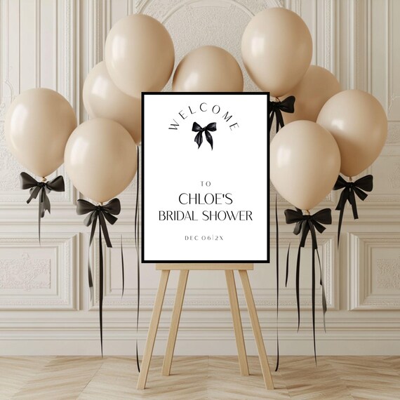 Minimalist Black Bow Bridal Shower Welcome Sign: Modern, Elegant (Editable Printable) Digital #mmb