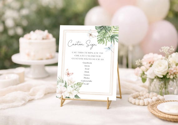 Tropical Table Sign, Summer Floral Wedding/Shower Custom Sign,  (Editable Printable) Digital #tbb