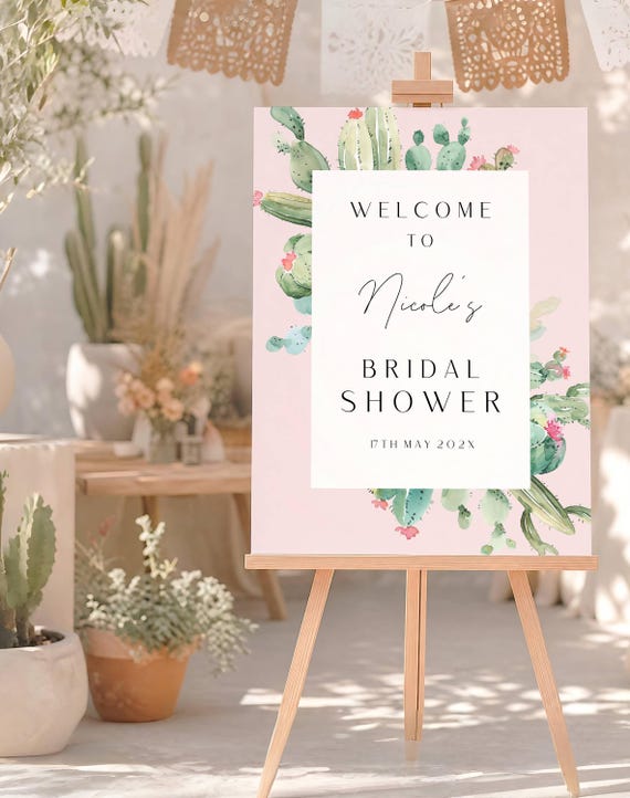 Cactus Bridal Shower Welcome Sign: Pink Floral, Tropical, Template (Digital Download) Printable #cac