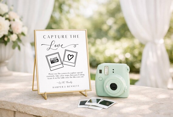 Wedding Photo Sign Template: Capture The Love, Polaroid Camera (Digital Download)
