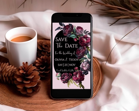 Burgundy Peonies Save The Date Evite: Floral Winter Wedding (Electronic)