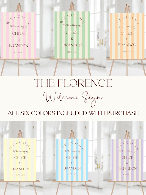 Modern Colorful Wedding Welcome Sign Template: Coastal Striped Design (Digital Download) Editable printable #FLORENCE