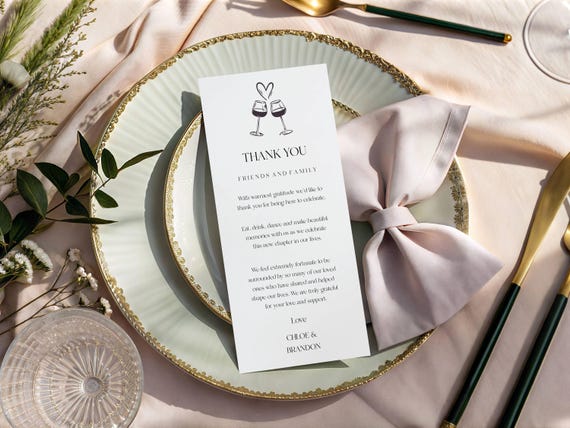 Wedding Thank You Place Card Template: Modern, Heart, Editable Printable (Digital Download)