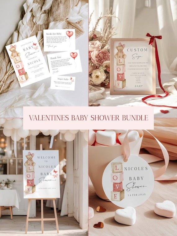 Modern LOVE Valentines Baby Shower Invitation Bundle: Teddy, Blocks (Editable Printable) Instant Download #vbb