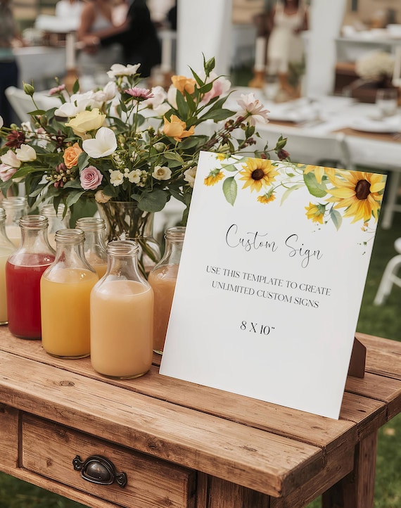 Sunflower Custom Sign Template: Printable Wedding Shower Decor (8x10, Digital Download) Printable #ssf