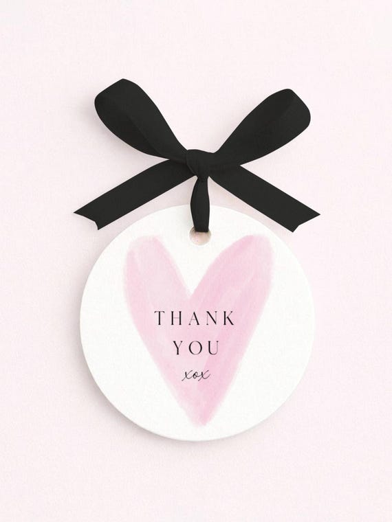 Pink Heart Thank You Favor Tag Template: Shower Stickers/Toppers, Valentines (Printable Editable) #pmh