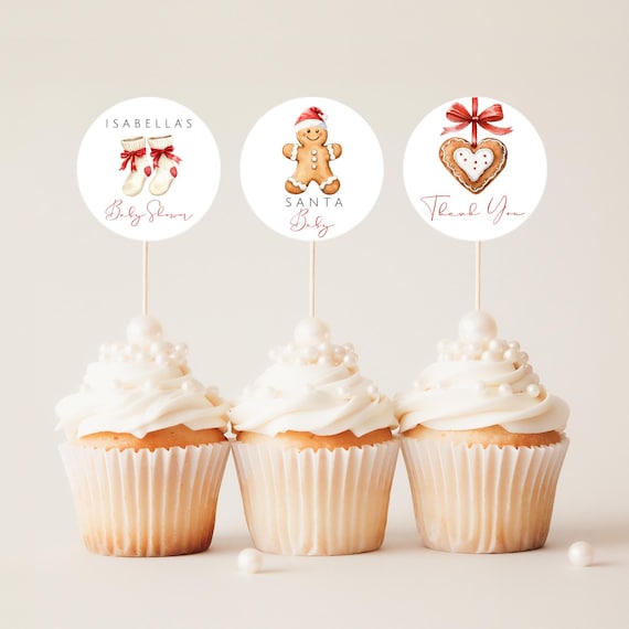 Santa Baby Shower Favor Tags, Stickers, Toppers Christmas, Tree, Ornaments, bows (Editable Printable)  #sbs