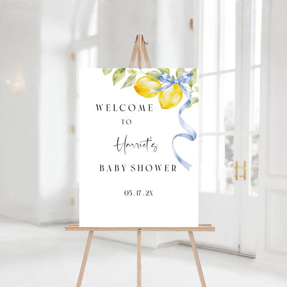 Lemon Baby Shower Welcome Sign: Sorrento Theme, Blue Ribbon (Digital Download) #lem