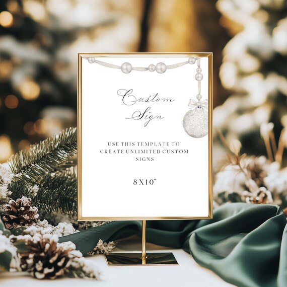 Christmas Wedding Sign Template: Xmas Ornament Design (Digital Download, 8x10") Editable, Printable #sbb